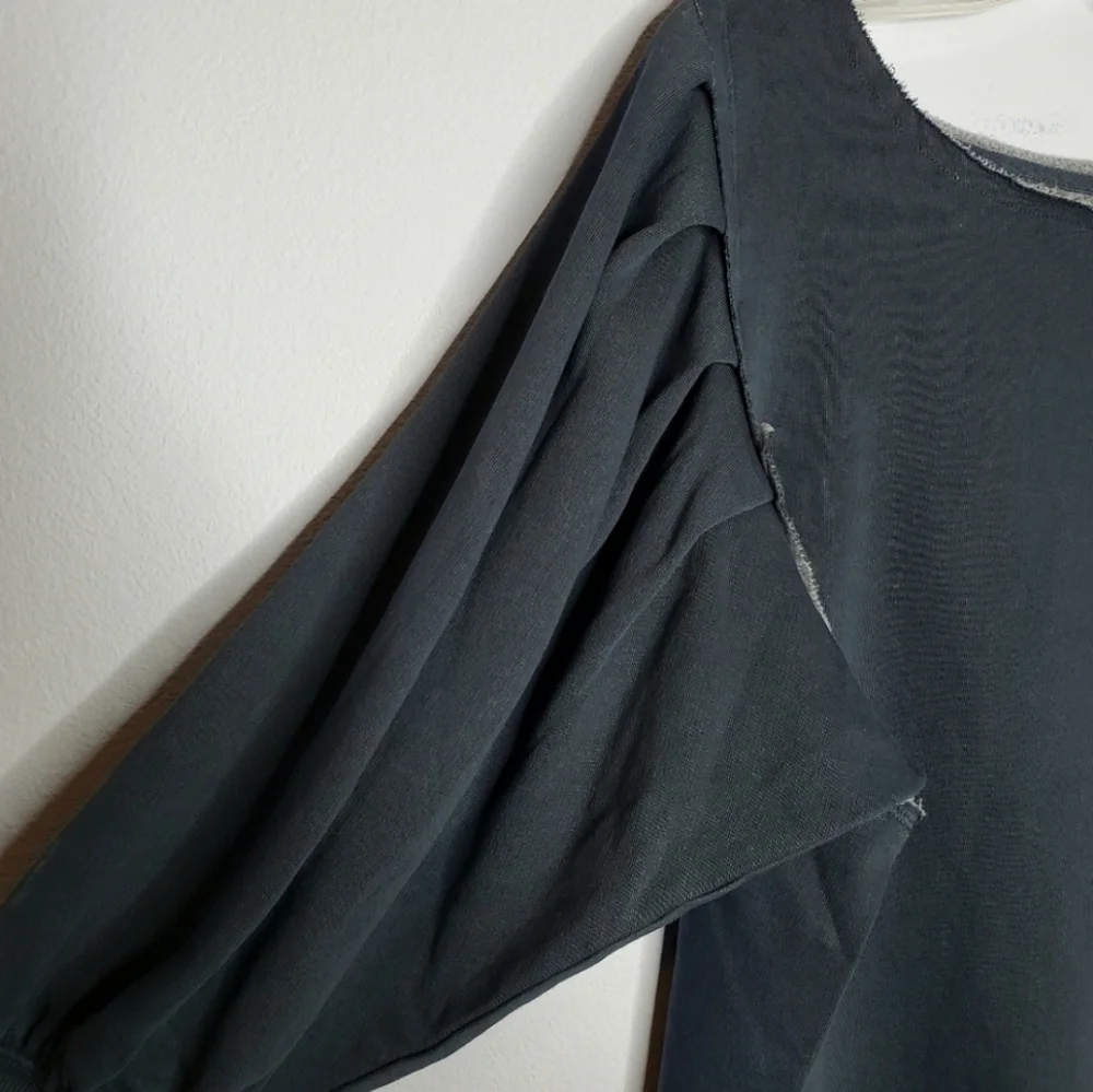 Free People We The Free Rosey Navy Blue Distressed Fleece Oversized Sweatshirt